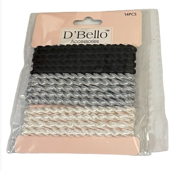 NWT D’Bello Hair Elastics Pack of 14 / Pearl, Black, Gray / Textured Hair Ties - Picture 3 of 3